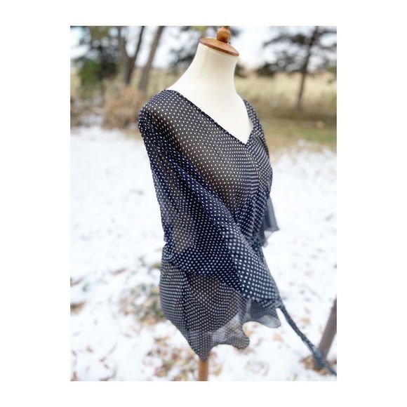 Cherokee Sheer Polkadot Blouse Top Sash Flutter - Picture 2 of 16